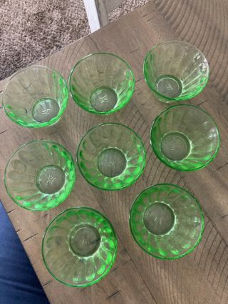 Set Of 8 Hazel Atlas Green Depression Glass Custard/fruit/nut Cups - Euc