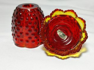 Vintage Fenton Glass Hobnail Ruby Amberina Fairy Courting Candle Lamp Tea Light