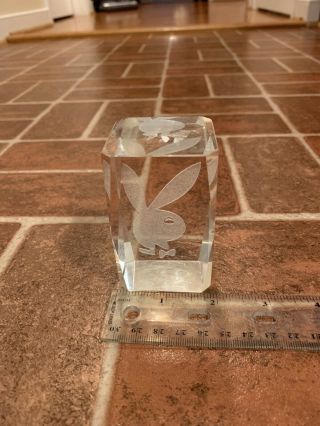 Vintage Playboy Bunny Logo 1970’s Glass Or Crystal See Through Logo Paperweight