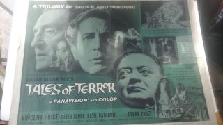 Tales Of Terror (1962) Vincent Price,  Peter Lorre 22x28 Folded Poster.
