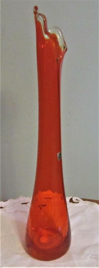 Lovely Vintage Orange Viking Glass Swung Vase,  17 1/2 In.  Tall,  Mid - Century