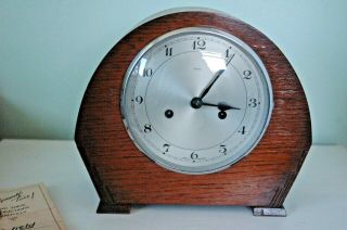 Vintage Enfield Oak Case Mantle Clock With Key.
