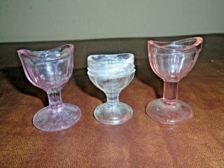 3 Vintage Glass Eye Wash Cups Clear Lavendar Pink