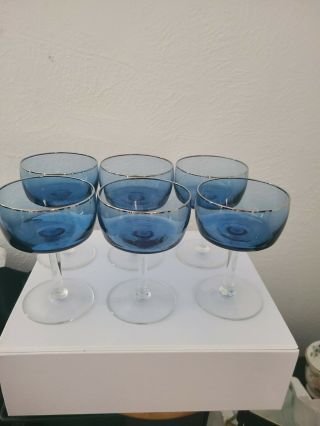 Vintage Mcm West Virginia Glass Co Set Of 6 Coupe Glasses 1960s Style Silver Rim