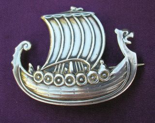 Vintage Silver Silver Viking Ship Brooch By Ivor Holth Norway