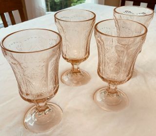 Set Of 4 Vtg.  Pink Indiana Glass Footed Water,  Wine Goblets,  Madrid Pattern