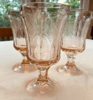 Set Of 4 Vtg.  Pink Indiana Glass footed water,  wine goblets,  Madrid pattern 2