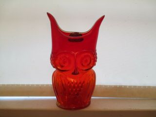 Vintage Rainbow Viking Amberina Hand - Blown Art Glass Owl Vase W/sticker