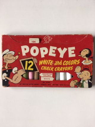 Vintage 1953 Popeye White And Colors Chalk Crayons