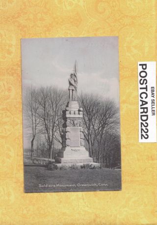 Ct Greenwich 1906 Vintage Postcard Soldiers Monument Conn To Bridgeport