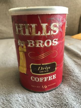 Vintage Hills Bros 1/2 Pound Coffee Can With Plastic Lid - Circa Late 1960 