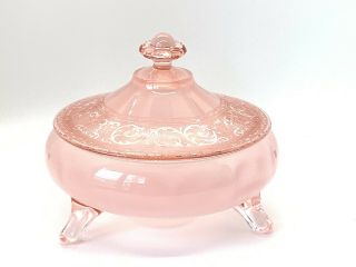 Cambridge Glass Reverse Frosted Pink 300 3 - Footed Covered Candy Box Jar Dish