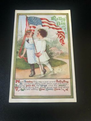 Vintage Fourth Of July 4th Postcard Kids Children Usa Flag Rally Day