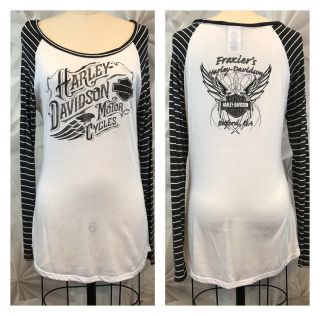 Vintage Women’s Harley Davidson Sheer Black And White Long Sleeve Blouse Sz L