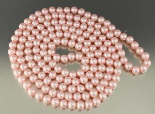 Vintage 60’s Pink Glass Pearl Bead Long Flapper Necklace