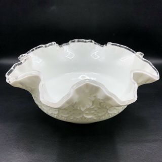 Vintage Fenton Spanish Lace Silver Crest Bowl Milk Glass Centerpiece Bowl 9.  5 "