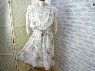 Vintage Floral Dress 80s Chintzy Gypsy Waisted Boho Rockabilly Us Size M D584