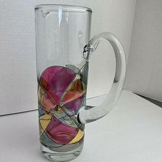 Romania Milano Crystal Martini Pitcher Colored Stained Glass W/24k Gold K244