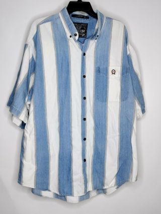 Vintage Coliseum Mens Striped Short Sleeve Blue White Button Up Shirt Size Xxl