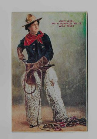 Vintage Postcard Cowgirl With Buffalo Bill 