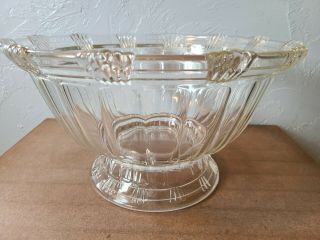 Large Vintage Art Deco Clear Glass Footed Punch Bowl