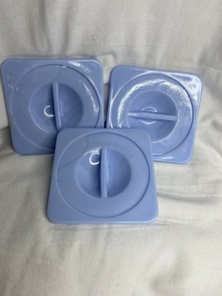 3 Jeanette Glass Delphite Blue Refrigerator Dish Lids