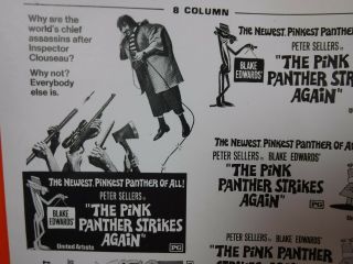 The Pink Panther Strikes Again Movie Mini Ad Sheet Vintage Advertising Poster