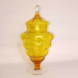 Mid Century Amber Gold Apothecary Sweetie Bon Bon Lidded Glass Jar Vintage Mcm