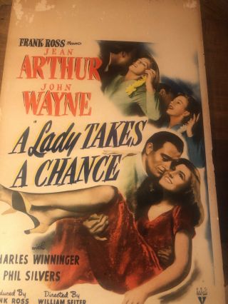 A Lady Takes A Chance Movie Poster /1943 / John Wayne / Jean Authur