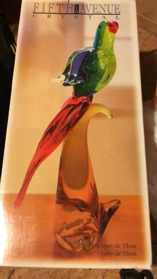 Fifth Avenue Crystal Ltd Art Glass Parrot Bird Tuscan Sam Colorful 13”h Tall