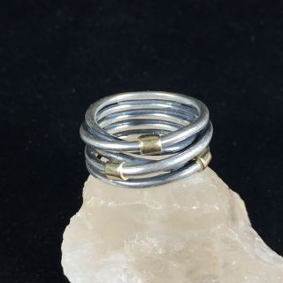 Vintage Sterling Silver Ring Open Wire Band Two Tone Solid Boho Sz 6 Wrap 925