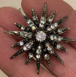 Vintage - Look Iridescent Crystal Multi Pnt.  Star Burst Pin Aurora Borealis Brooch