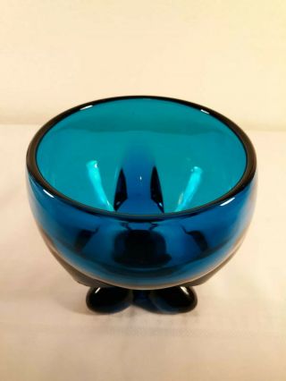 Mid - Century Viking Art Glass Epic 3 Footed Bowl Compote Retro Blue 2