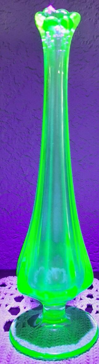 Vintage Green Uranium Glass Bud Vase Vaseline Glass - 8 " Tall