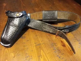 Vintage Bianchi 27k Black Leather Craft Basket Weave Holster Mixson Sl 2 Belt