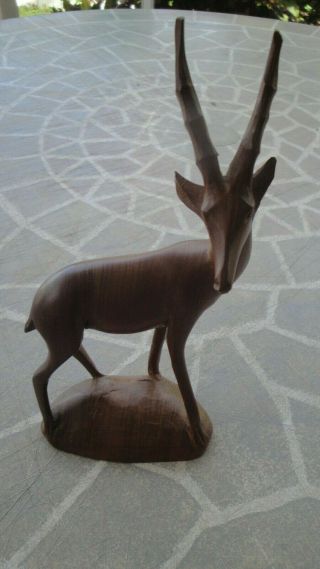 Vintage Hand Carved Wood Antelope On A Stand 4 " Long 8 Tall
