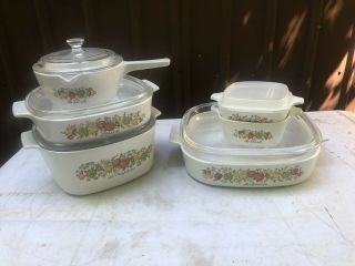 Vintage Corning Ware Spice Of Life 11 Piece Set W/ Lids Casserole Cover Glass
