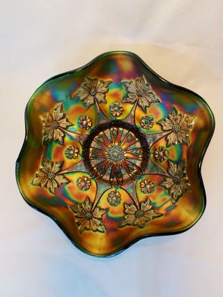 Vintage Fenton Carnival Glass Ruffled Edge Bowl In " Little Flowers "