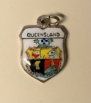Vintage Queensland,  Australia Coat Of Arms Enamel Shield Travel Charm