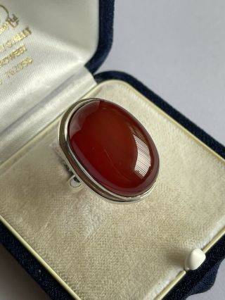 Vintage 925 Silver & Carnelian Large Solitaire Dress Ring Size N 1/2 10.  4 Grams