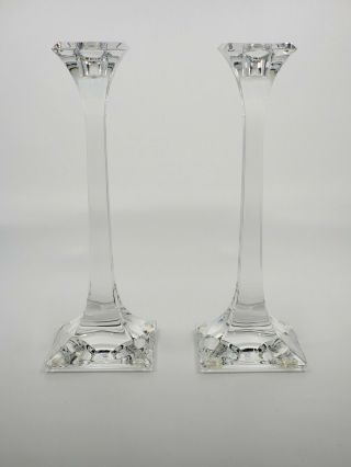 Tiffany Candlesticks Crystal - 8 " Tall,  Square Tapered Column Shape,  Italy Made