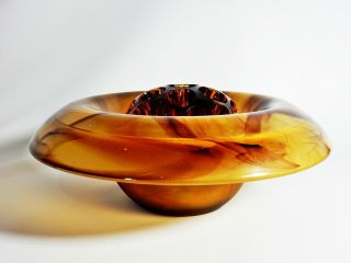 Antique Art Deco Davidson Cloud Glass Amber Float Bowl Vase Frog Rolled Smokey