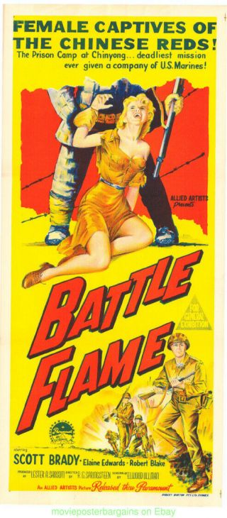 BATTLE FLAME MOVIE POSTER 13x30 Australian Daybill KOREAN WAR Film 1959 2