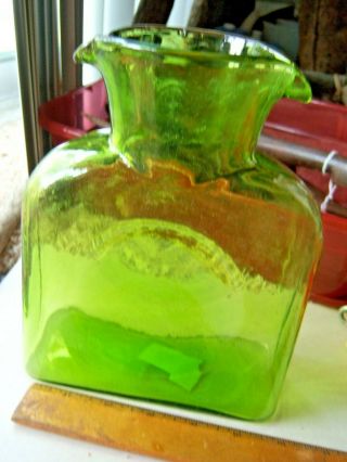 Vintage Blenko Glass Double Spout Decanter Water Jug Pitcher Green