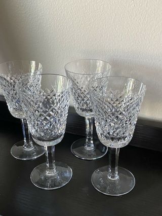 Set Of 4 Waterford Crystal Alana Pattern Cut Cross Hatch Goblets 5” Tall