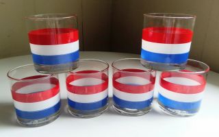 Vtg Georges Briard Set Of 6 Red White Blue Stripe America Rocks Cocktail Glasses