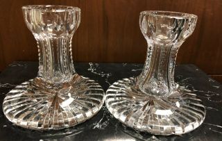 Pair Waterford Lismore Crystal Candle Holders,  4 " H,  Clear,  W/out Box