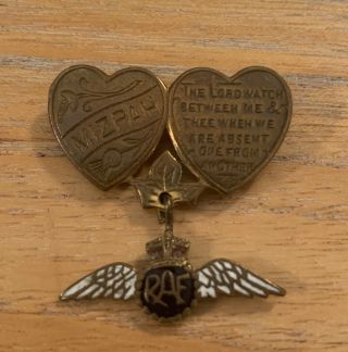 Vintage Mizpah Sweetheart Token Of Love Brooch Badge Raf