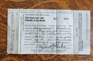 Vintage 1926 Michigan Non Resident Cloth Fishing License General Bass & Trout