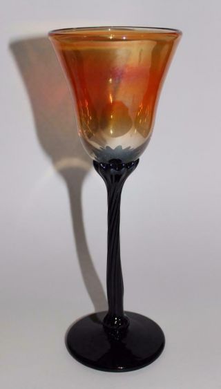 Art Glass Rick Strini Luster Iridescent Black & Orange Or Gold Wine Glass 9 3/8 "